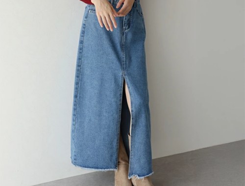 レディース デニム タイトスカート ロング 96cm丈 フロントスリット フロントファスナー BLUEEAST