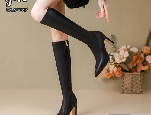 レディース ロング ブーツ ポインテッドトゥ ファスナー ヒール8cm 完全防水 GNS