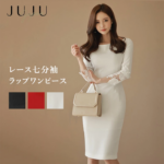 ◎レディースレース七分袖ラップワンピース Bスリット jujujapan