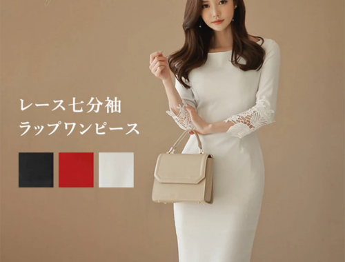 レディース レース七分袖ラップ タイト ワンピース バックスリット juju japan