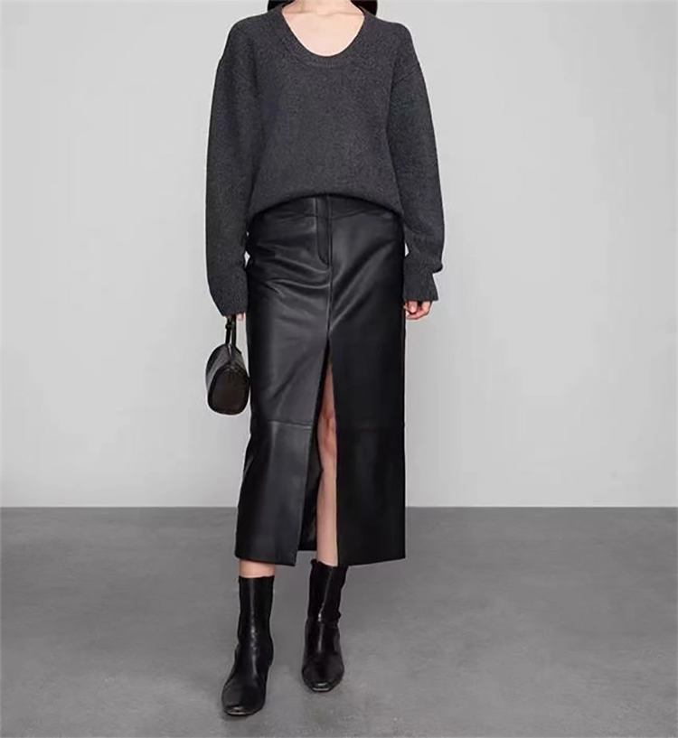 レディース 本革 ロングタイトスカート 82～85cm丈 フロントスリット フロントファスナー ソーシャルハーツ