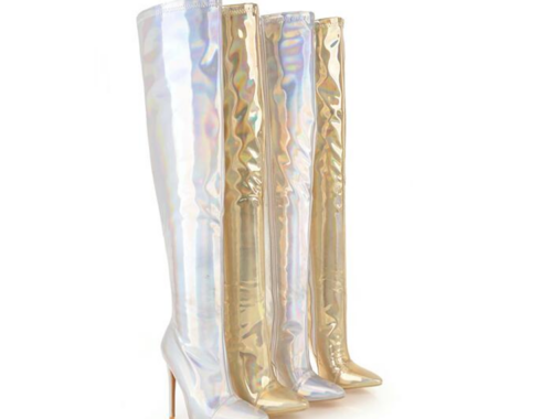 レディース ニーハイ サイハイ ブーツ エナメル ポインテッドトゥ ピンヒール12cm Livio