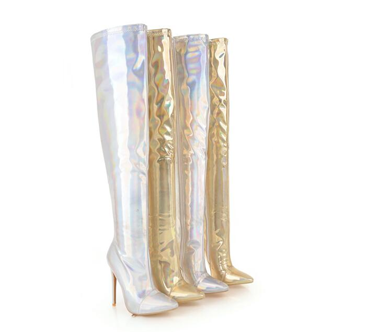 レディース ニーハイ サイハイ ブーツ エナメル ポインテッドトゥ ピンヒール12cm Livio