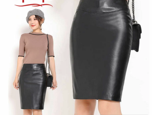 レディース 本革 レザー タイトスカート 膝丈 51~56cm丈 バックスリット バックファスナー 王冠婦人服