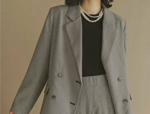 レディース テーラード ダブル ジャケット 無地/チェック 4つボタン Re:EDIT