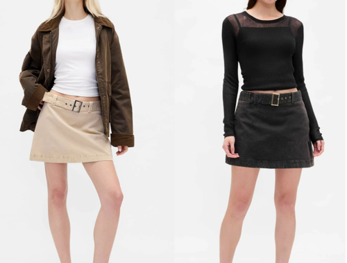 レディース ミニスカート 36cm丈 ベルト サイドファスナー GAP