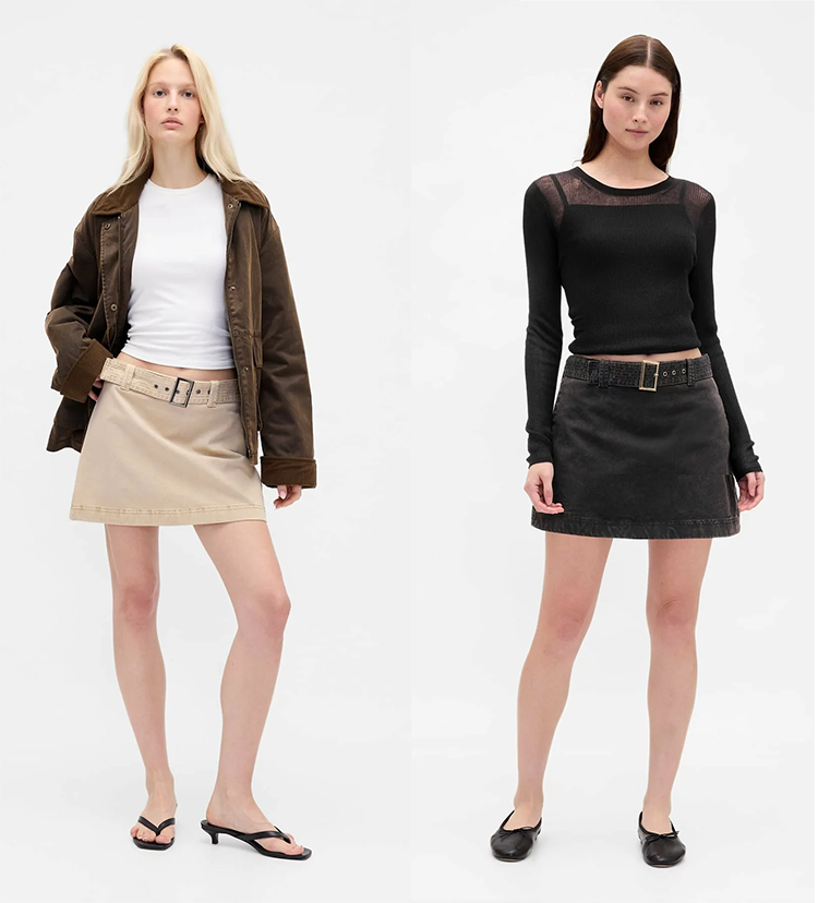 レディース ミニスカート 36cm丈 ベルト サイドファスナー GAP