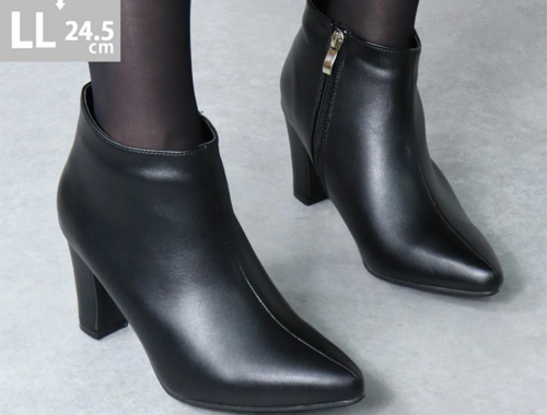 レディース ショート レザー ブーツ ポインテッドトゥ 7.5cmチャンキーヒール LiBERTYDOLL