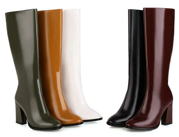 レディース フェークレザー ロング ブーツ ポインテッドトゥ 太ヒール9cm Livio
