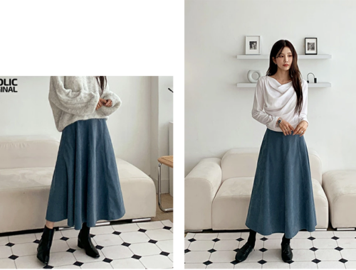 レディース Aライン フレア スカート ロング 82～83cm丈 バックファスナー DHOLIC