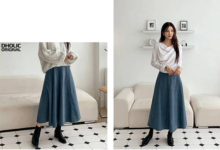 レディース Aライン フレア スカート ロング 82～83cm丈 バックファスナー DHOLIC