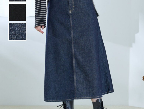 レディース デニム フレアスカート ロング丈 83-84cm丈 フロントファスナー SOMETHING