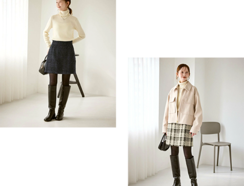 レディース ツイード ミニスカート 42・44cm丈 バックファスナー ROPE' PICNIC