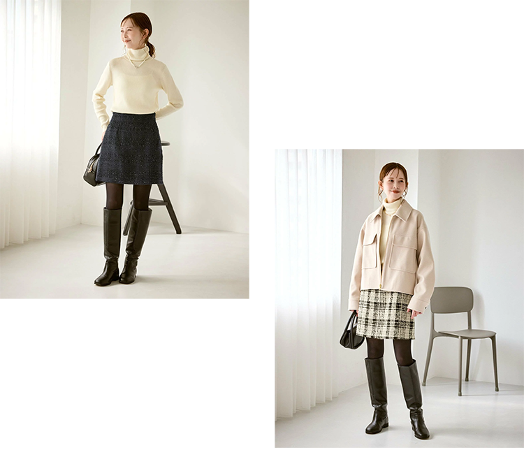 レディース ツイード ミニスカート 42・44cm丈 バックファスナー ROPE' PICNIC