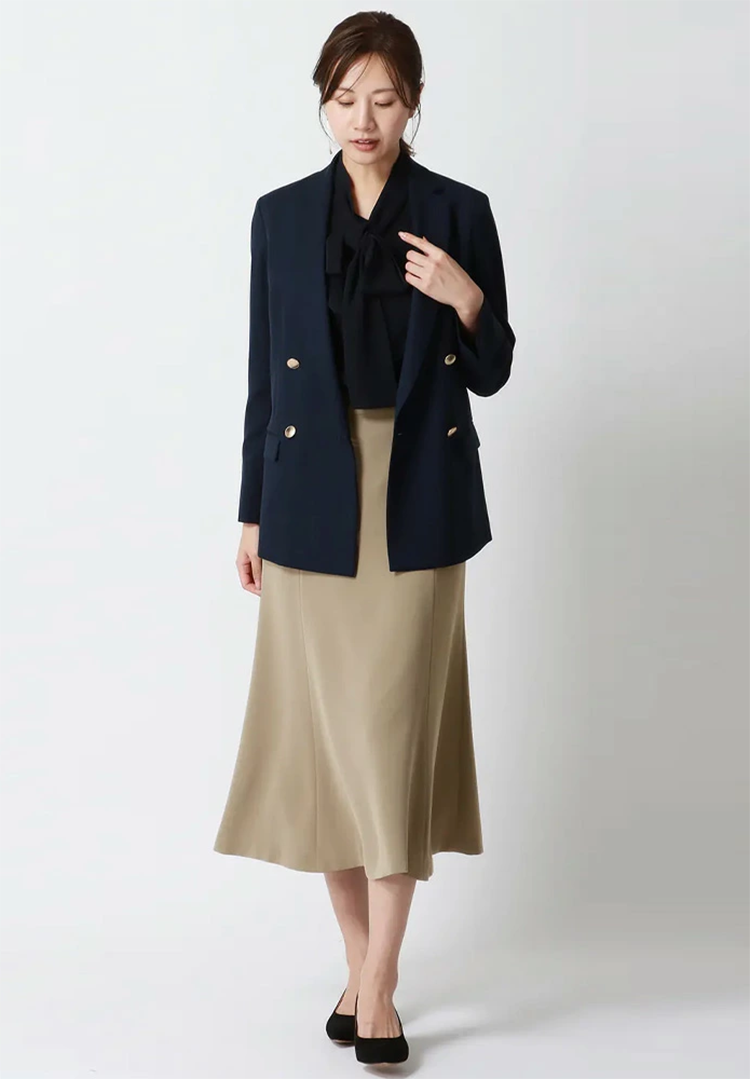 レディース フレアスカート 膝下丈 78-81cm丈 ウエストゴム バックファスナー 洋服の青山