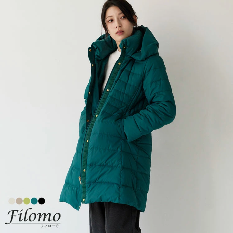 レディース ダウンコート ミディアム丈 フード Filomo
