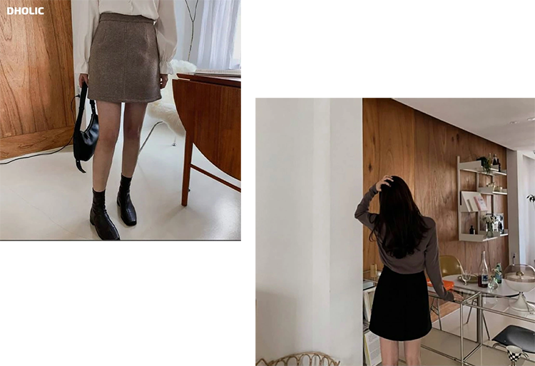 レディース ウール混 ダーツ ライン ミニスカート 40.5~41.5cm丈 DHOLIC