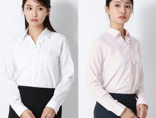 レディース フリル ブラウス 長袖 スキッパーカラー 洋服の青山