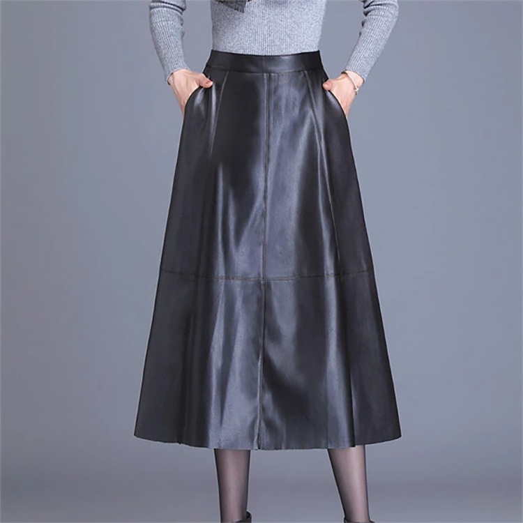 レディース ラムレザー Aライン フレアスカート 本革 ロング丈 70-83cm丈 バックファスナー アオキ商店高森台