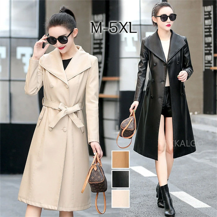 レディース ラムレザー トレンチ コート ロング丈 ダブル 6つボタン 本革 つげ村 shop