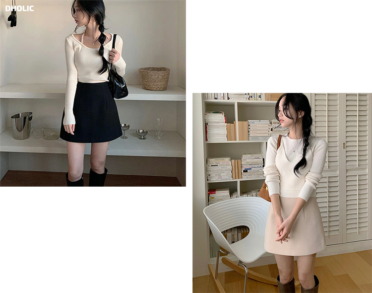 レディース ミニスカート 台形 38-39cm丈 バックファスナー DHOLIC