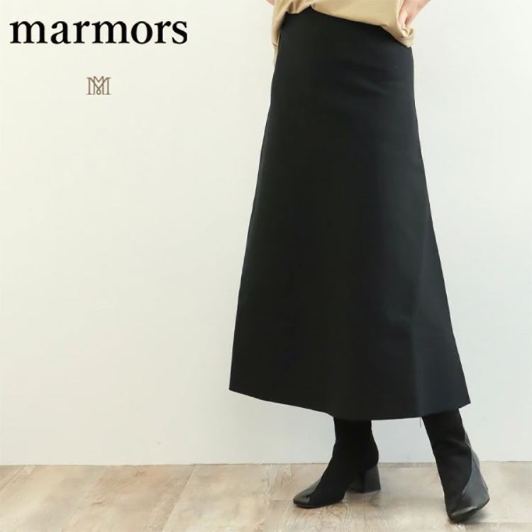 レディース ニット Aライン フレアスカート ロング丈 82cm丈 バックファスナー marmors