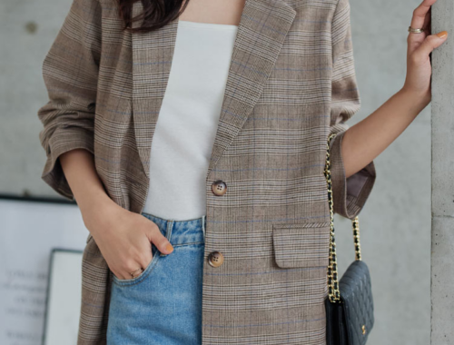 レディース シングル ジャケット チェック柄 2つ釦 神戸レタス