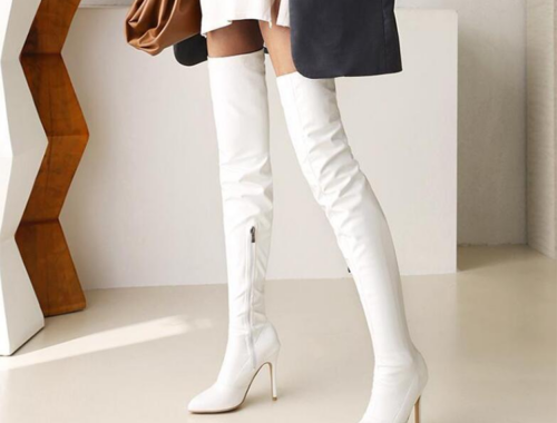 レディース ニーハイ サイハイ ブーツ エナメル ポインテッドトゥ ピンヒール12cm OKFURNITURE