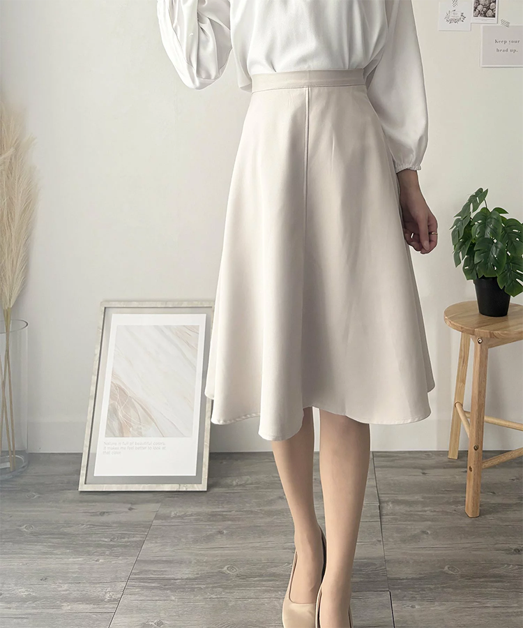 レディース フレアスカート ひざ丈 61-65cm丈 サイドファスナー Amulet