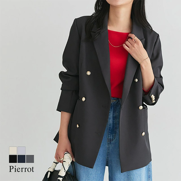 レディース ダブル テーラード ジャケット 6つ釦 Pierrot