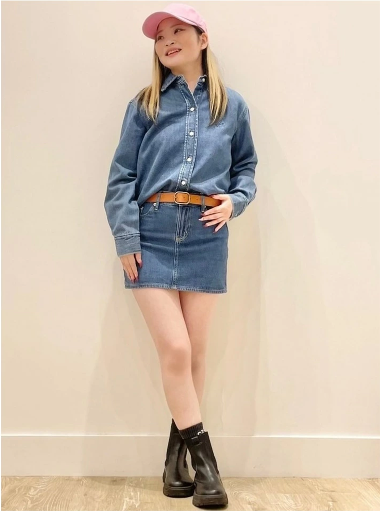 レディース デニム ミニスカート 33.5-35cm丈 フロントファスナー GAP