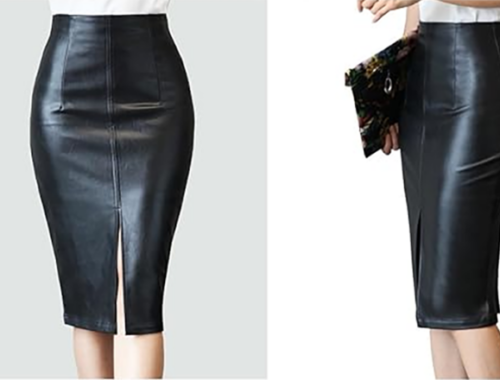 レディース puレザー タイトスカート 膝丈 62cm丈 スリット バックファスナー [ALL DAY Shining]