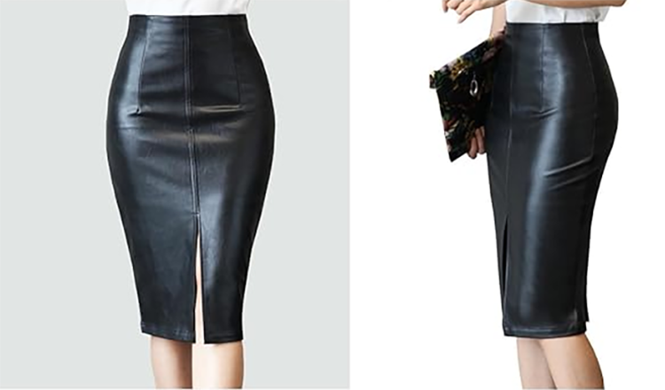 レディース puレザー タイトスカート 膝丈 62cm丈 スリット バックファスナー [ALL DAY Shining]