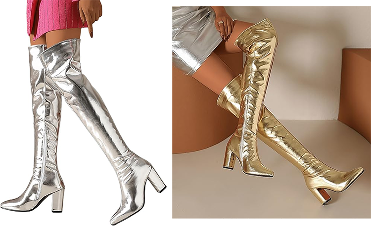 レディース ニーハイ サイハイ ブーツ エナメル ポインテッドトゥ ピンヒール10cm [yueewhu]