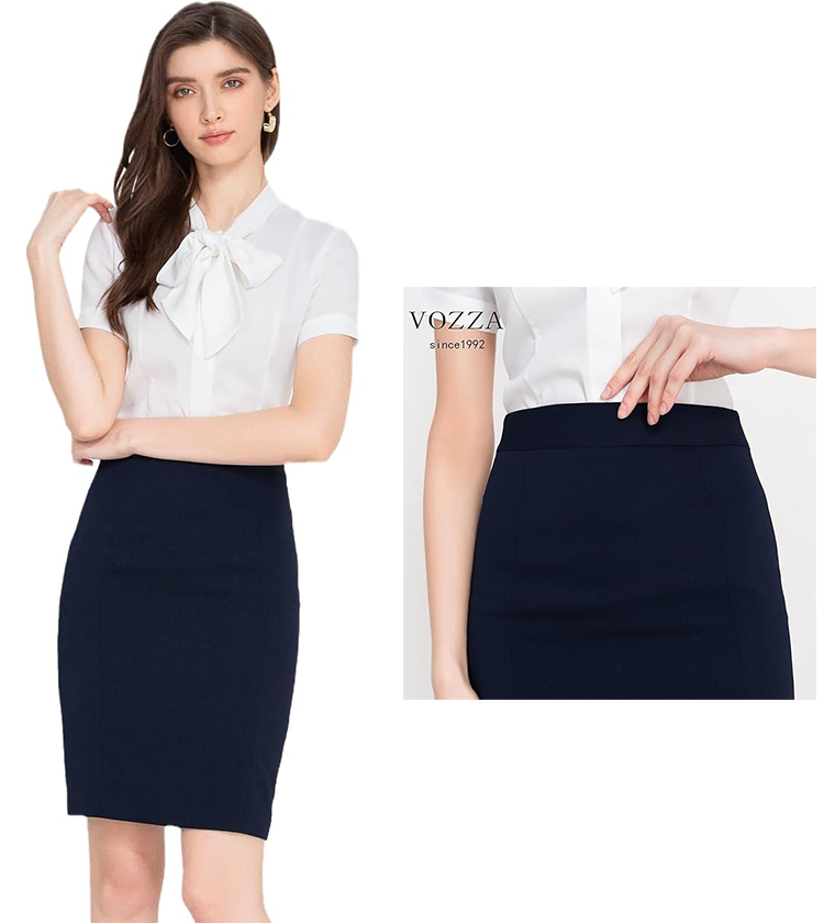 レディース タイトスカート 膝丈 52-56cm丈 バックスリット バックファスナー [VOZZA]