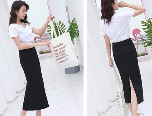 レディース タイトスカート ロング 80cm丈 スリット [MTevocon]