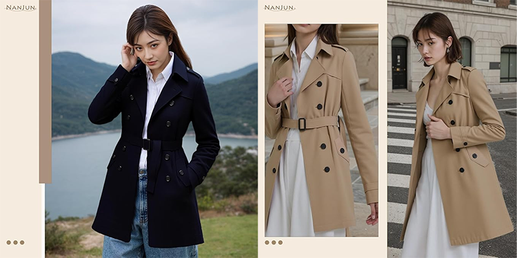 レディース トレンチ コート ダブル ロング 10ボタン [NANJUN]