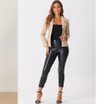 ◎レディースフェイクレザーシングルジャケット 2つ釦 Allegra K