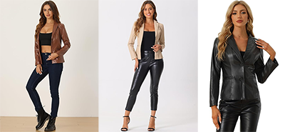 レディース フェイクレザー シングルブレスト ジャケット 2つ釦 [Allegra K]
