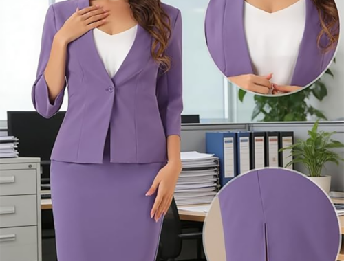 レディース スーツ ノーカラー ジャケット タイトスカート [Allegra K]