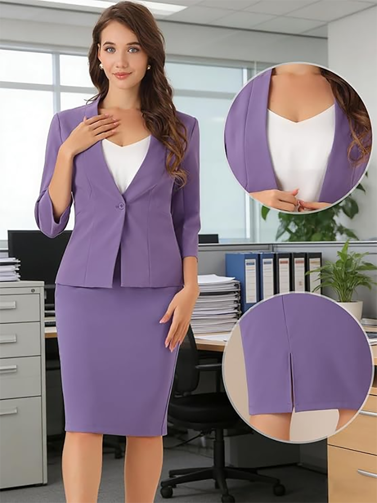 レディース スーツ ノーカラー ジャケット タイトスカート [Allegra K]