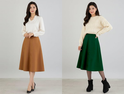 レディース フェイクスウェード フレアスカート ひざ丈 68cm丈 ゴム仕様 [コウエイストア]