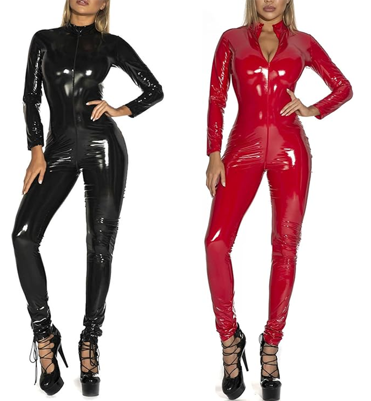 レディース ボディー キャット スーツ レオタード パテントレザー フロントジッパー [Lpdshaa]