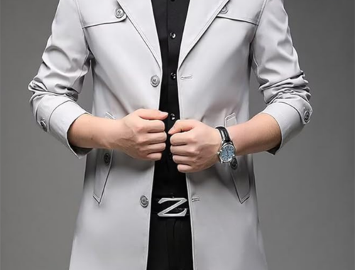 メンズ スプリング シングル トレンチ コート ロング丈 3つボタン [Quntum A.E]