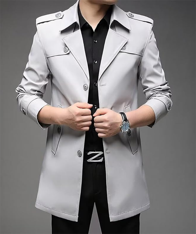 メンズ スプリング シングル トレンチ コート ロング丈 3つボタン [Quntum A.E]