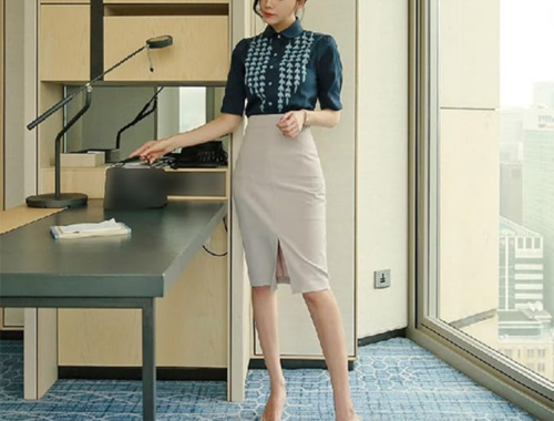 レディース タイトスカート 膝丈 60cm丈 フロントスリット バックファスナー [G7LZ]