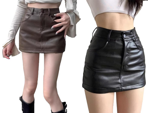 レディース PUレザー ミニタイトスカート 37-42cm丈 膝上 フロントファスナー [イノヤ]