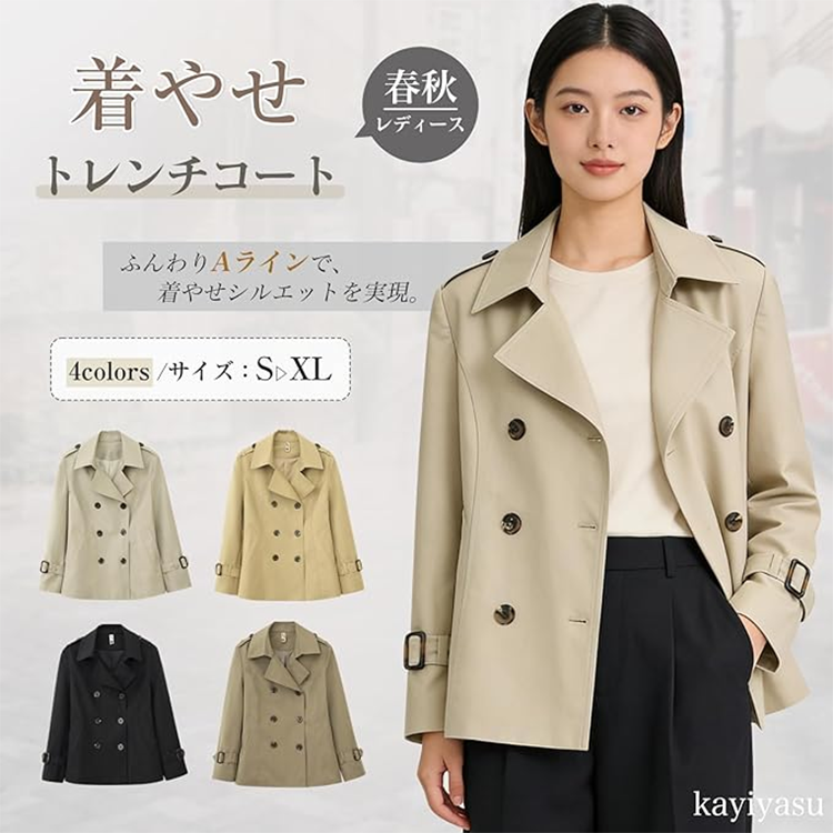 レディース トレンチ スプリング コート ショート丈 [Kayiyasu]